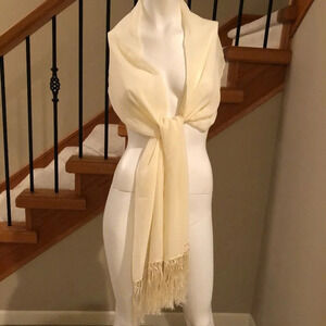 Classic Sheer Fringed Scarf or Wrap with Rolled Edge Cream Sz OS No Tags